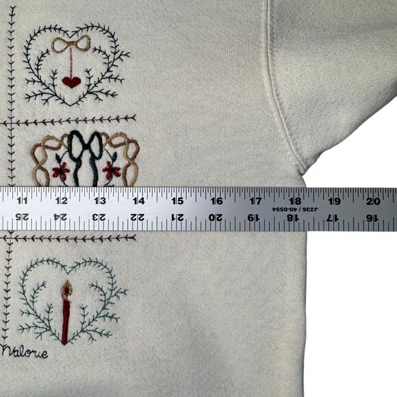 Valerie Sockwell Folk Art Christmas Cream Shirt Womens Small Embroidered Vintage - Picture 7 of 14